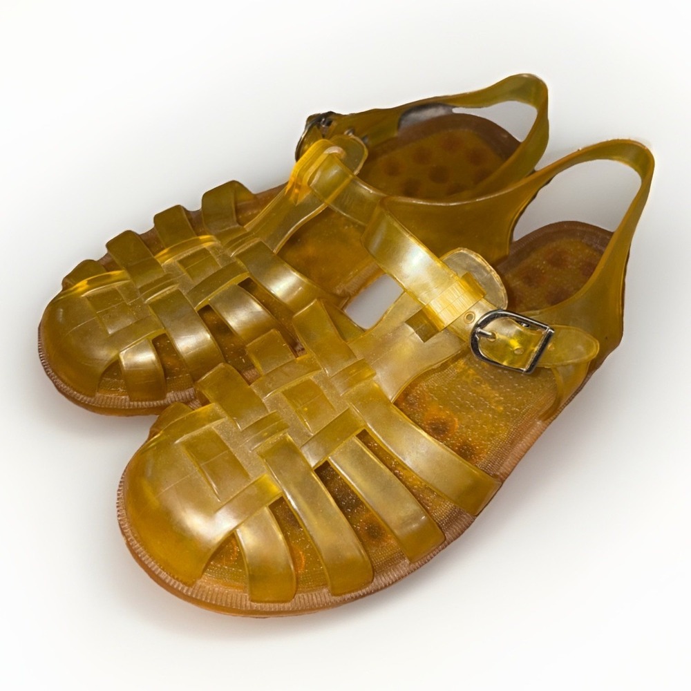 Vtg 90's Jelly Yellowish‎ shoes Size 7  original buckled